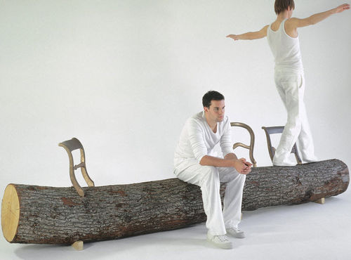 Original design bench - TREE-TRUNK - Droog - wooden / bronze / without backrest