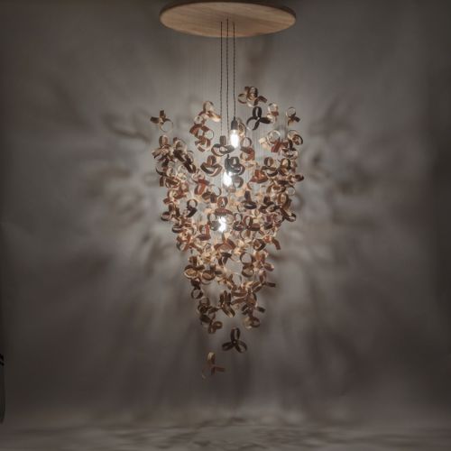 Original design chandelier - THE GIANT FLOCK  - Tom Raffield - wooden / LED