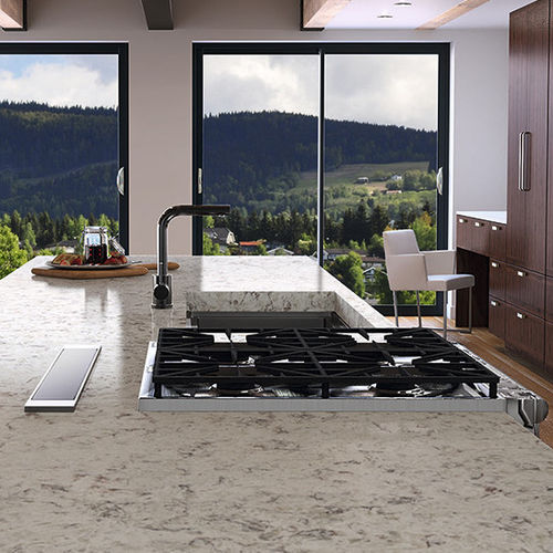 Quartz composite countertop - BROWN AMA - COMPAC The Surfaces Company - kitchen / square edge