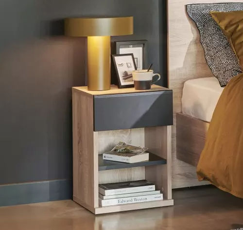 Contemporary bedside table - FIRST - Meubles Célio - melamine / wooden base / rectangular