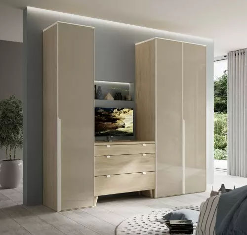 Contemporary wardrobe - BLOOM - Meubles Célio - melamine / with swing doors / with drawer