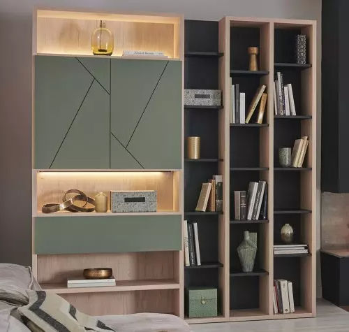 Modular bookcase - OBLIK - Meubles Célio - contemporary / melamine / with built-in lighting