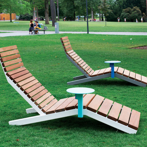 Contemporary sun lounger - RIVAGE - mmcité street furniture - exotic wood / solid wood / stainless steel