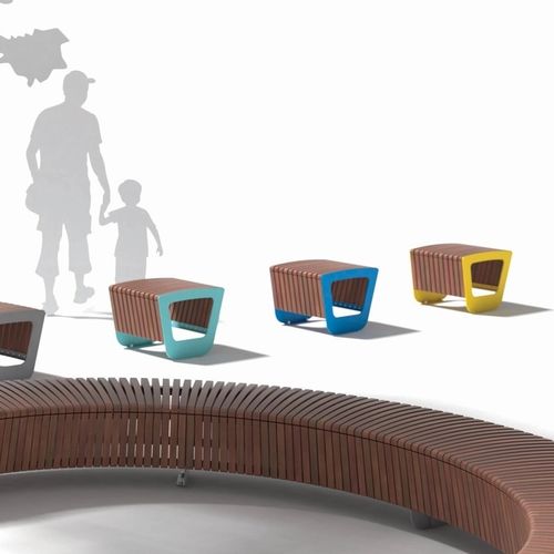 Contemporary stool - LANDSCAPE COMPACT - mmcité street furniture - wooden / galvanised steel base / sled base