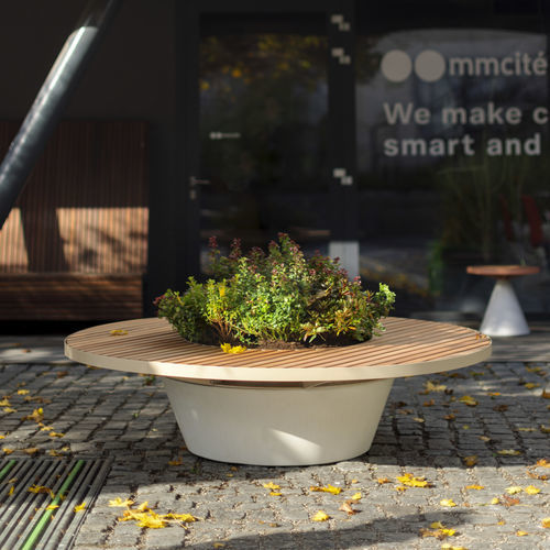 Contemporary public bench - CONICS - mmcité street furniture - exotic wood / acacia / concrete