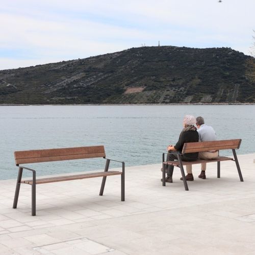 Contemporary public bench - AVIELA - mmcité street furniture - steel / wooden / for playground