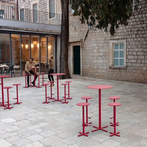 Contemporary bar stool - TAPAS - mmcité street furniture - HPL / recycled plastic / steel base