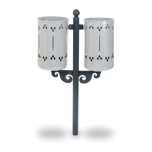 Public trash can - OLD STYLE DOUBLE RAL 7011-9006  - Dimo Group Srl - floor-standing / galvanised steel / cast iron