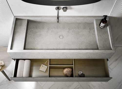 Wall-hung washbasin cabinet - PB 120 - COCOON - wood / Solid Surface / contemporary