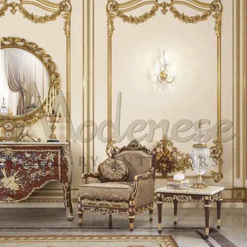 French style armchair - 14660 - Modenese Luxury Interiors - fabric / wooden / 4-legged