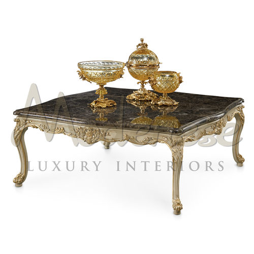 Classic coffee table - 16629 - Modenese Luxury Interiors - marble / wood with gold leaf finish base / square