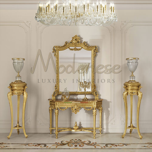 Traditional sideboard table - 17664 - Modenese Luxury Interiors - wooden / marble / wooden base