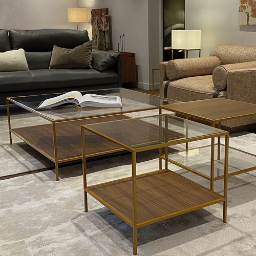 Contemporary coffee table - FLORE - Duvivier - glass / walnut / metal base