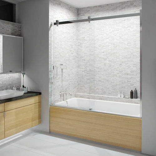 Sliding bath screen - FLOW: CPL408T - CAML-TOMLIN - tempered glass / partial frame