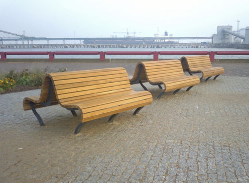 Contemporary public bench - ONEGA - ANAE street furniture - wooden / powder-coated steel / with backrest