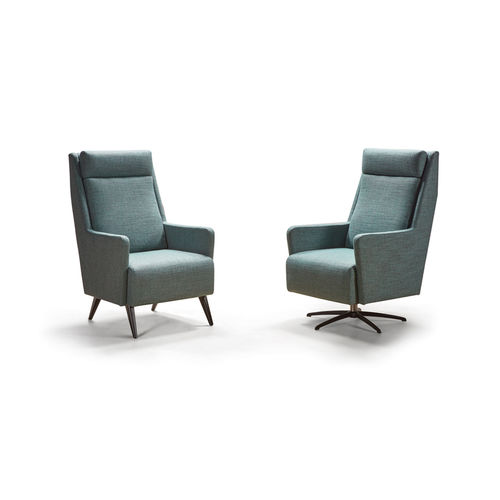 Contemporary armchair - JOHN - MANUEL LARRAGA - fabric / with headrest / high back