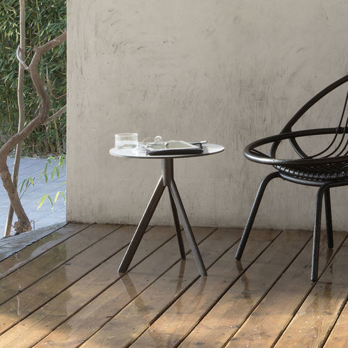 Contemporary side table - CAFE - expormim - HPL / stainless steel base / round