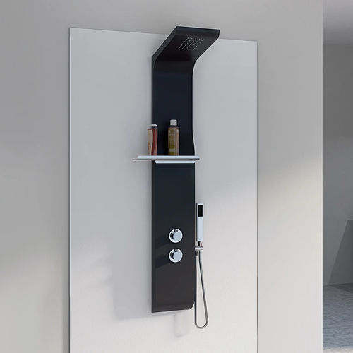 Thermostatic shower column - Aquamoon - Kinedo - brass / black / wall-mounted