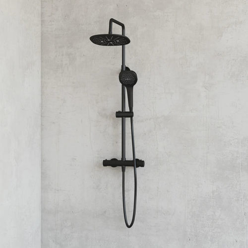 Thermostatic shower column - Aquafactory - Kinedo - stainless steel / black / wall-mounted