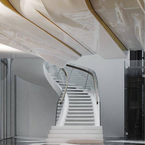 High-end staircase - DE BRAUW BLACKSTONE WESTBROEK, AMSTERDAM - EeStairs - helical / wooden step / stone step