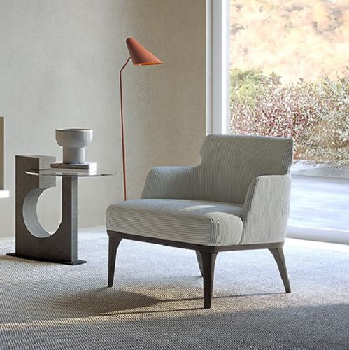 Contemporary relaxing armchair - PO80 SHAPE - CARPANELLI - fabric / wooden / beige
