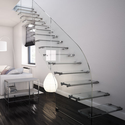 Straight staircase - New Living srl - glass step / contemporary / suspended