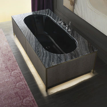 Free-standing bathtub - NEW YORK 200 - Milldue - oak / aluminum / brushed brass