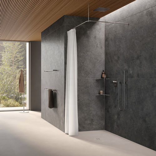 Brushed stainless steel shower curtain bar - DSE800K45 - PHOS Design GmbH - corner / L-shaped