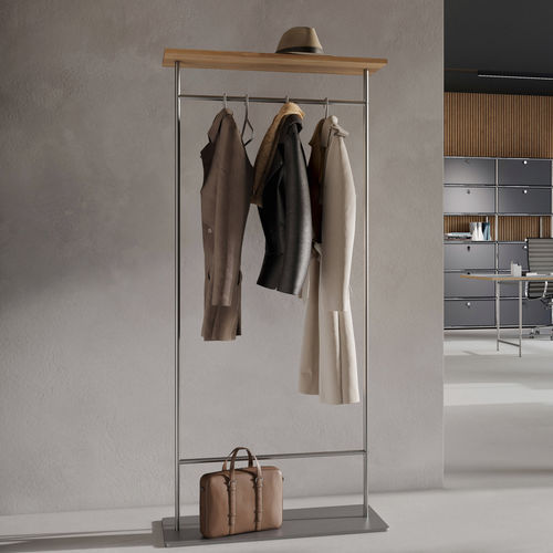 Contemporary clothes rack - GST2-Eiche - PHOS Design GmbH - brushed stainless steel / oak / commercial