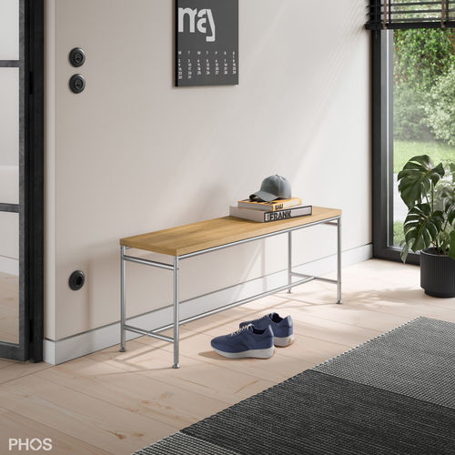Contemporary bench - KABA-100-EICHE - PHOS Design GmbH - stainless steel / oak / without backrest