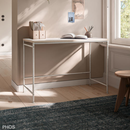 Minimalist design side table - KATI-S - PHOS Design GmbH - melamine / stainless steel base / rectangular