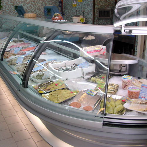 Counter refrigerated display case - MIRAGE PESCE - Frigomeccanica - for shop / stainless steel / with door