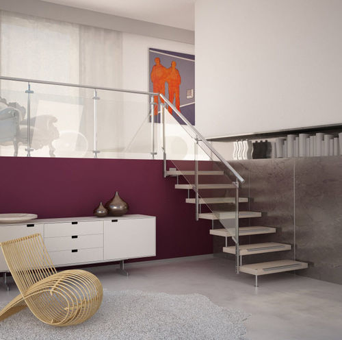Straight staircase - Swing View - CAST DESIGN - wooden step / metal frame / home