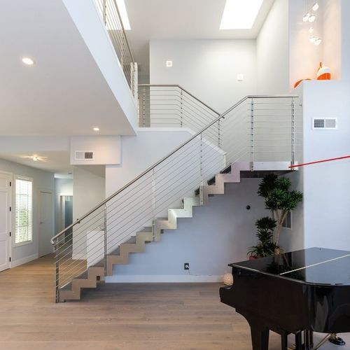 Half-turn staircase - LINK INOX - CAST DESIGN - wooden step / stainless steel frame / home