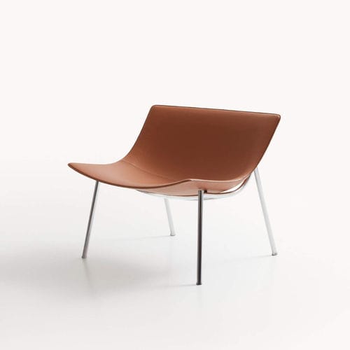 Vintage armchair - OMEGA - LEMA Home - leather / metal / brown