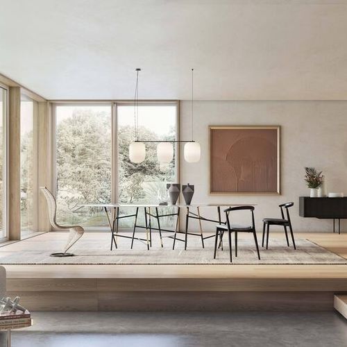 Contemporary dining table - MILLEPIEDI - Cappellini - wooden / marble / metal base