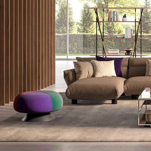 Contemporary pouf - LUD'O - Cappellini - fabric / leather / metal