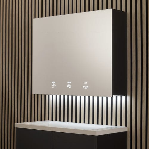 Bathroom mirror cabinet with 3 elements - BTM02  - Mediclinics, s.a. - with built-in lighting / with soap dispenser / with electronic tap