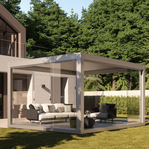 Wall-mounted pergola - OPERA - Pratic S.p.A - self-supporting / aluminum / with mobile slats