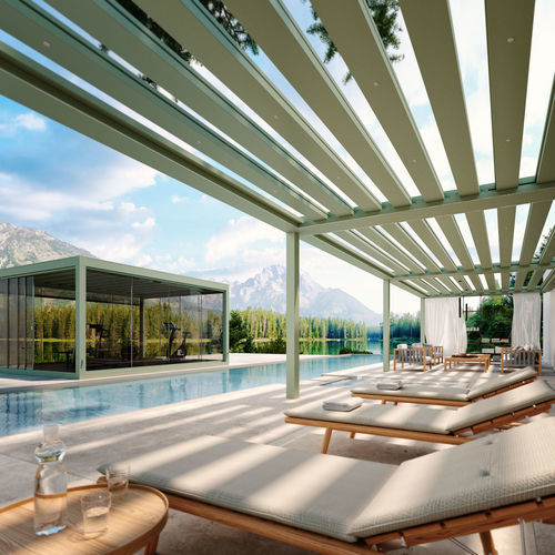 Wall-mounted pergola - CARRERA P - Pratic S.p.A - self-supporting / aluminum / with mobile slats