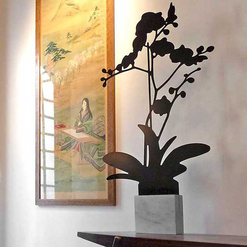 Carrara marble sculpture - ORCHID - Logical Space design - aluminum / free-standing / white