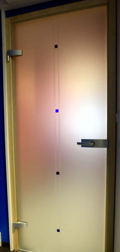 Interior door - CARRÉS BLEUS - MIROITERIE PETITJEAN - glass / swing / glazed