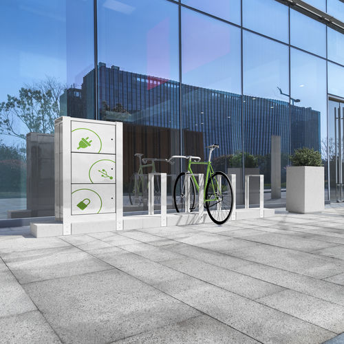 Floor-mounted bike stand - T-BIKE & T-BOX - BELLITALIA - with charging station / for public space / for urban areas