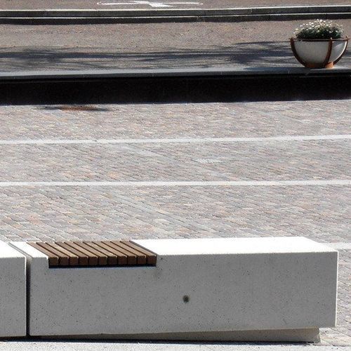 Contemporary public bench - DEMETRA DW - BELLITALIA - wooden / engineered stone / without backrest