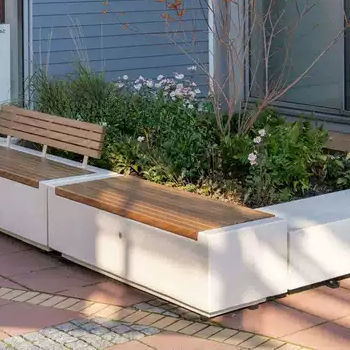Contemporary public bench - DEMETRA 2DW - BELLITALIA - wooden / engineered stone / without backrest