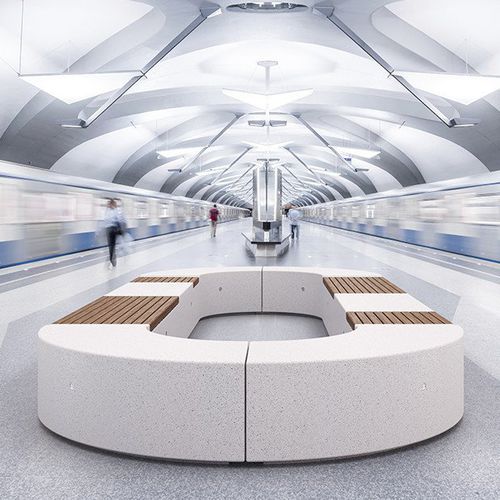 Contemporary public bench - DEMETRA C - BELLITALIA - wooden / engineered stone / with backrest