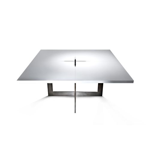 Contemporary table - PLUSTABLE - Steininger Designers - lacquered wood / lacquered metal steel base / square