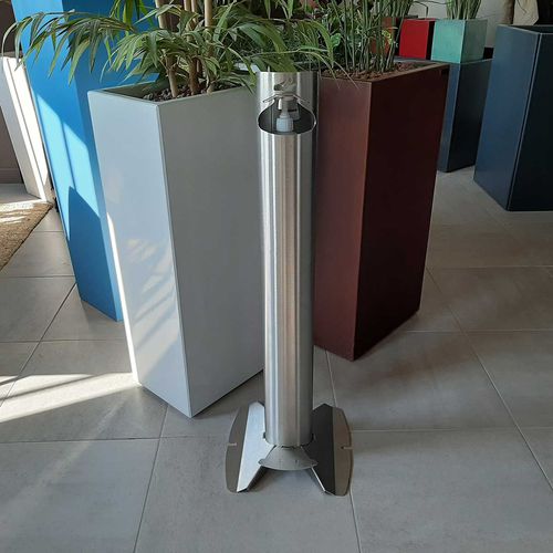 Sanitizer stand - STEELAB SBD-HYMADE - ATELIER SO GREEN - self-supporting / foot-operated / customizable