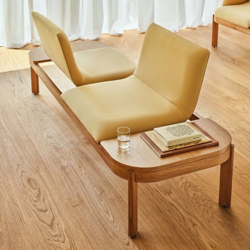 Contemporary upholstered bench - RAMP  - MDD - fabric / wooden base / wooden