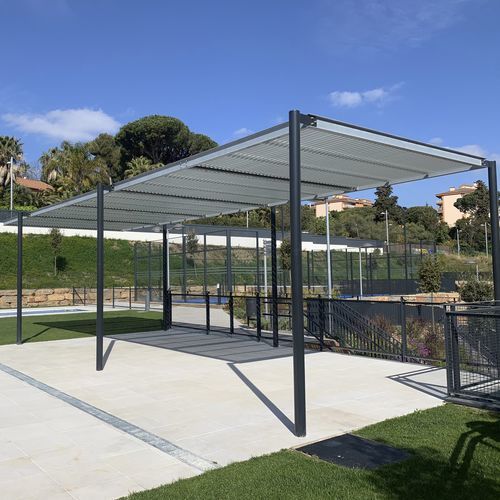 Surface mounted pergola - Habana - URBADIS Microarquitectura - galvanised steel / bioclimatic / for public space